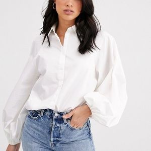 ASOS DESIGN long volume sleeve shirt in cotton in white, size 6